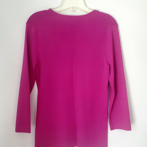 PRETTY IN HOT PINK Women's V Neck Bejewelled Top 3/4 Sleeve Clear Faux Jewels M - Picture 5 of 5